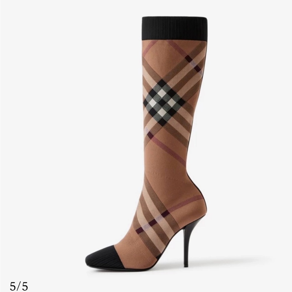 BURBERRY Dolman vintage check sock knit boots